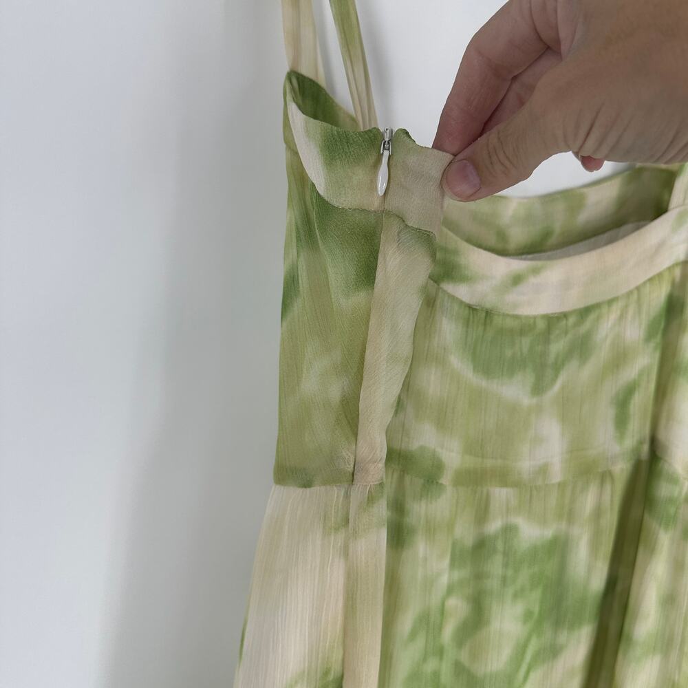 Line & Dot Palm Lime Tiered Tie Shoulder Sleeveless Maxi Dress Womens Medium - Picture 7 of 12